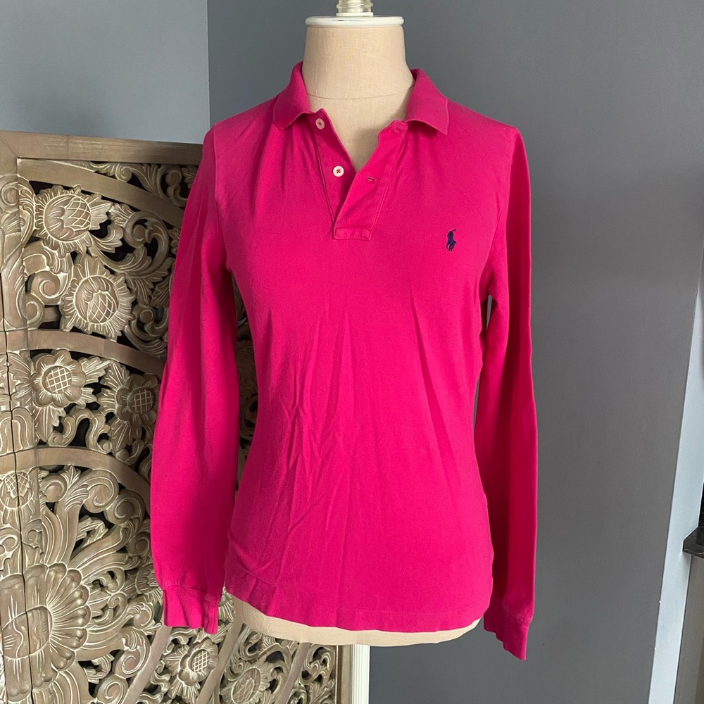 [Ralph Lauren Sport] Bright Pink Long Sleeve Polo Shirt